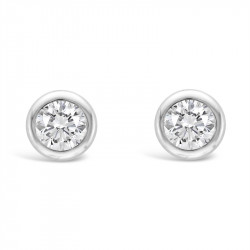 Round Rub-Over Set Solitaire Diamond Earrings, Set in 18ct White Gold. Tdw 0.20ct
